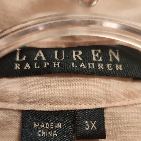 Lauren Ralph Lauren Light Pink Button-Up Plus Size Shirt - 100% Linen - Picture 2 of 8